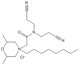 Molecular Structure of 107005-98-1 (Morpholinium,4-[2-[bis(2-cyanoethyl)amino]-2-oxoethyl]-2,6-dimethyl-4-octyl-, chloride)